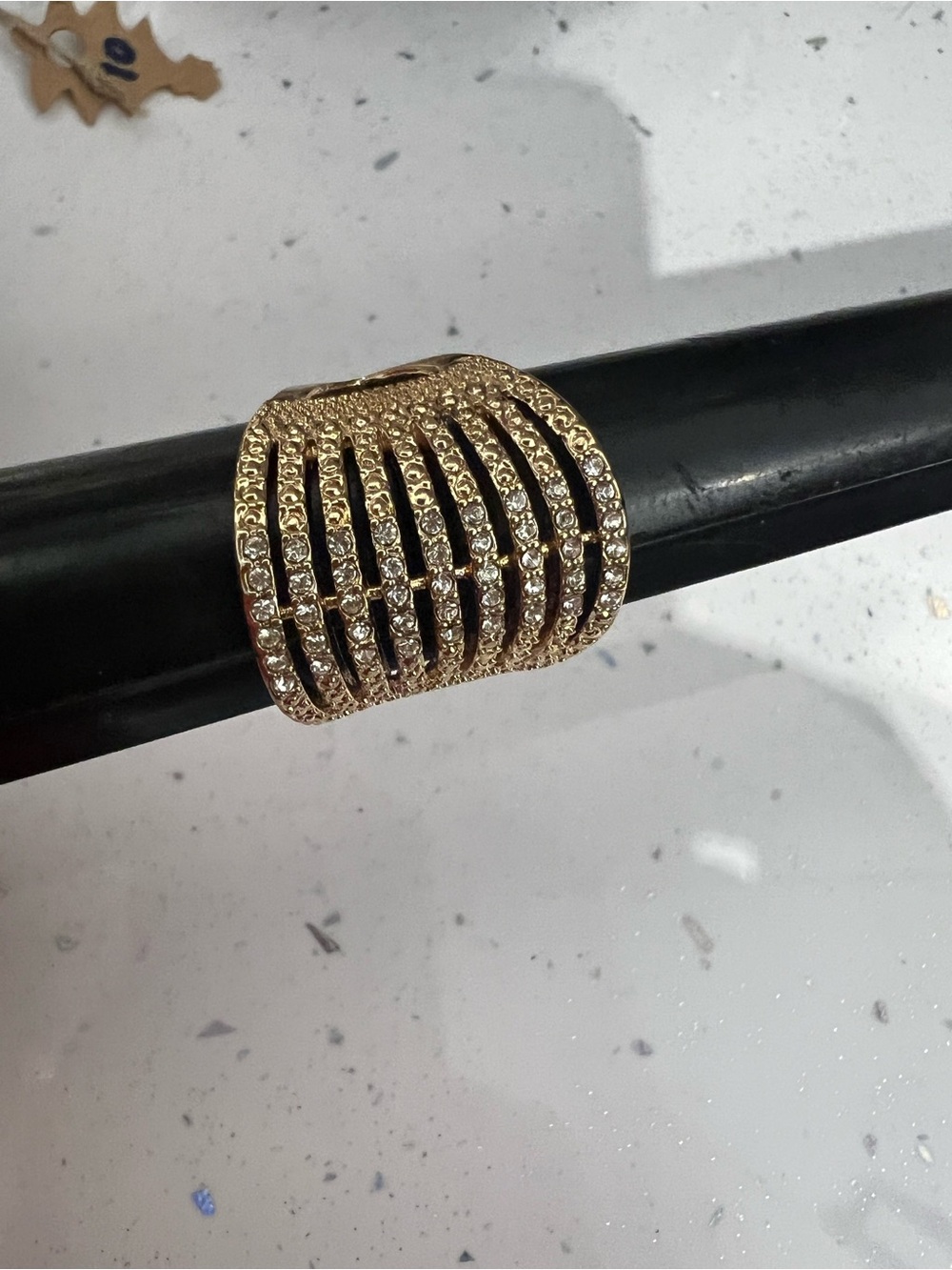 Gold-Tone Crystal Wide Cage Ring - Women Jewelry